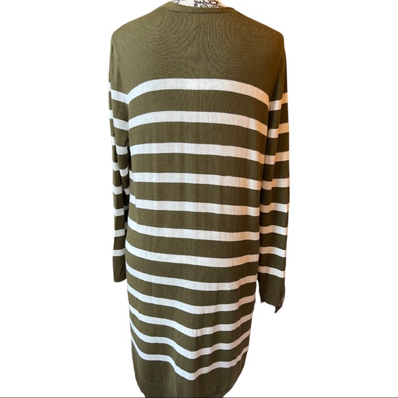 TALBOTS - Long sleeved green and white horizontal striped open sweater cardigan - Picture 6 of 10